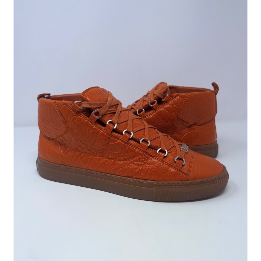 Balenciaga Arena High Top Sneaker Orange Leather Size 10 US 43 EU